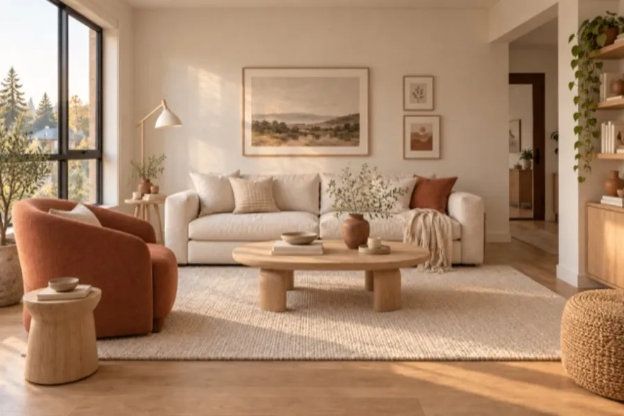 AI interior design example: a living room redesigned from a photo